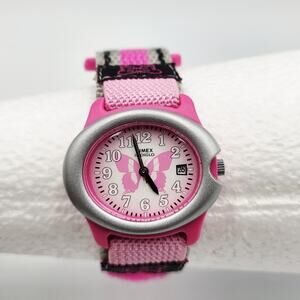 Timex Indiglo Butterfly Pink Black Gray Youth Kids Girl's Adjustable Wristwatch
